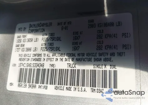 2001 Dodge Ram 1500 St/Ws from USA, damaged, VIN 1B7HC16X61S334348